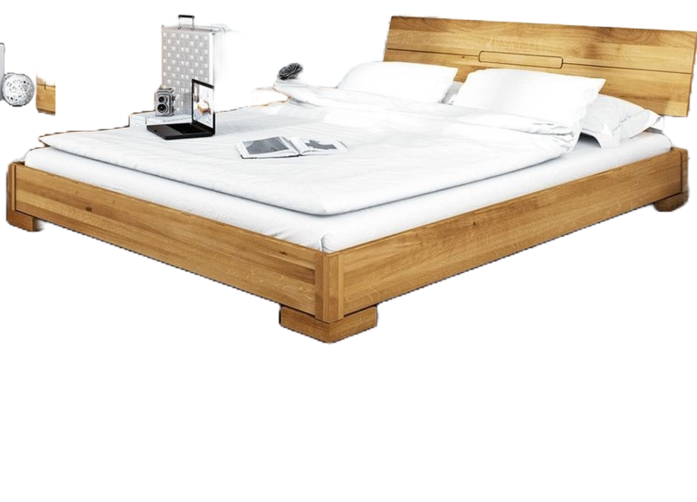 Bett Bento 5 aus Wildeiche massiv 80x200 cm mit Holzkopfteil und Holzbeinen Bild 1