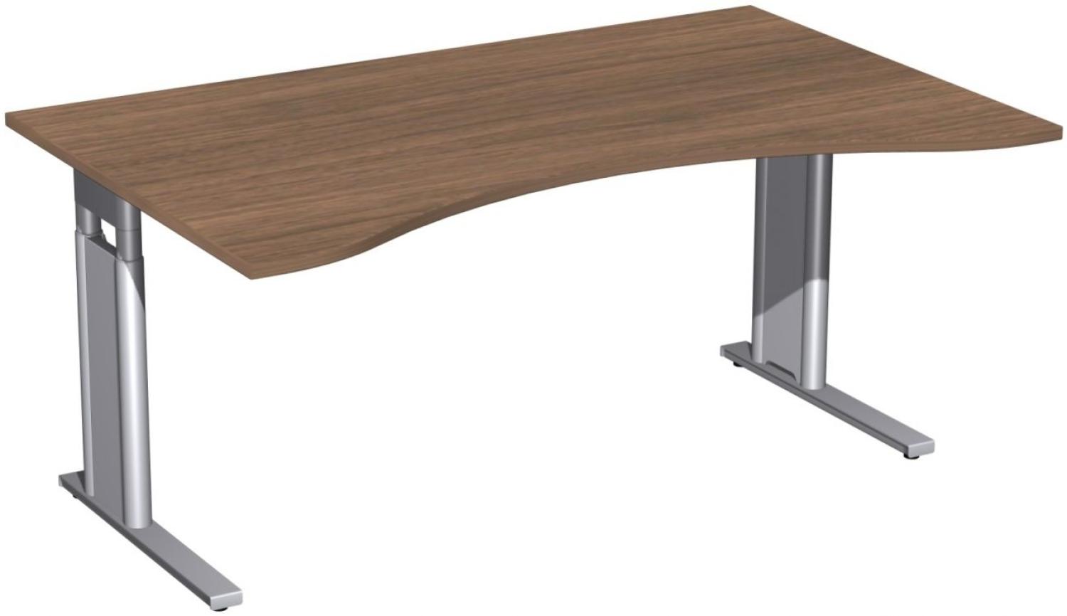 Schreibtisch 'C Fuß Pro' Ergonomieform, höhenverstellbar, 160x100cm, Nussbaum / Silber Bild 1