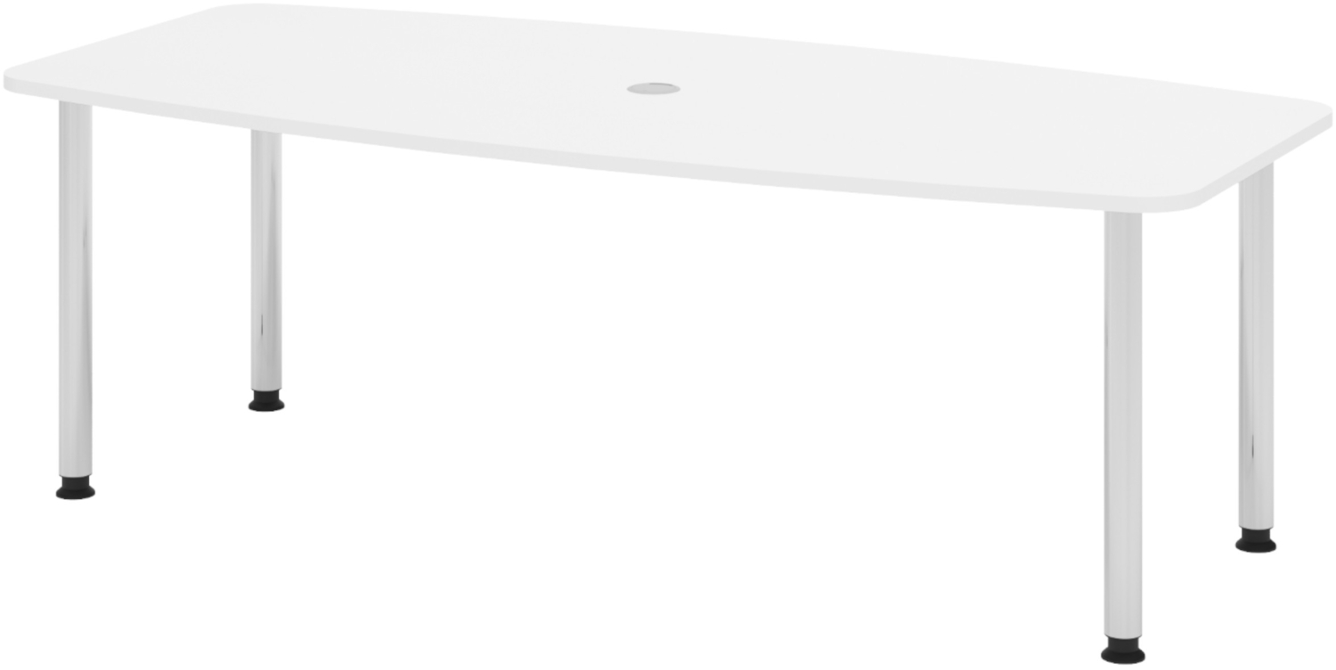 bümö Konferenztisch oval 220x103 cm großer Besprechungstisch in weiss, Besprechungstisch mit Chromfüßen, Meetingtisch für 8 Personen, XXL-Tisch für Besprechungsraum & Meeting, KT22C-W Bild 1