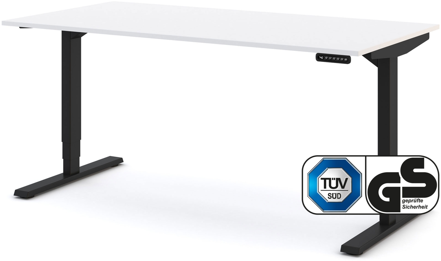 ASSMANN Elektrisch höhenverstellbarer Schreibtisch Y-Line 160x80cm Signalweiß Schwarz Metall Holz Melaminoberfläche Bild 1