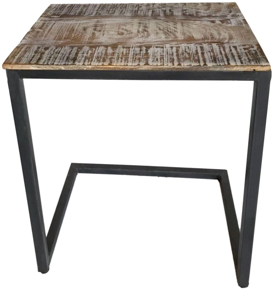 Couchtisch 2er Set Wohnzimmer-Tisch-Set Beistelltisch Atlanta Metall-Gestell schwarz weiß gekälkt Bild 1