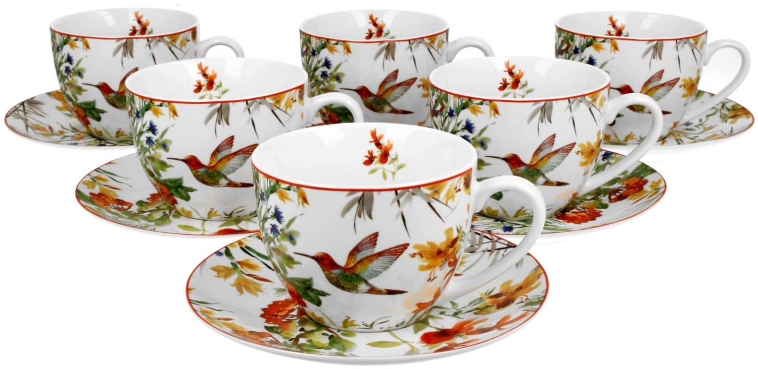 DUO FLORAL 6er-Set Tassen 220 ml LINNEA mit Untertassen, New Bone China Porzellan Bild 1