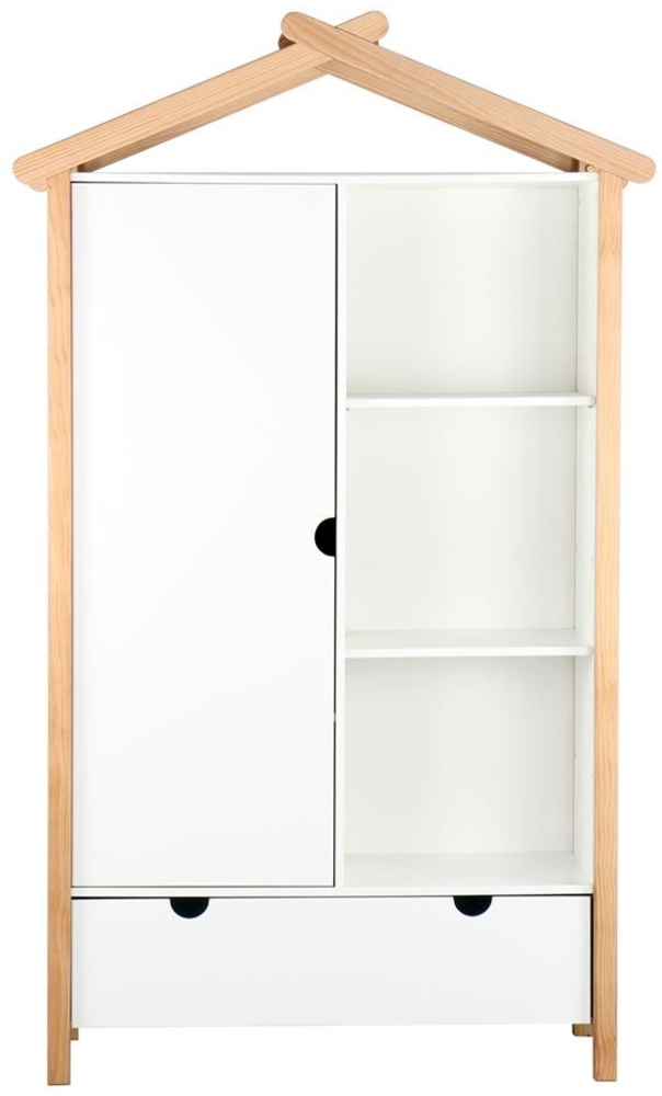 Schrank Kleiderschrank in Weiß mit Türe, Schublade und Fächer Bild 1