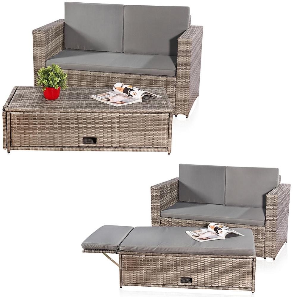 Lounge Gartenmöbel Sofa Bank Tisch klappbar Rattan Gartenset Sitzmöbel grau NEU Bild 1