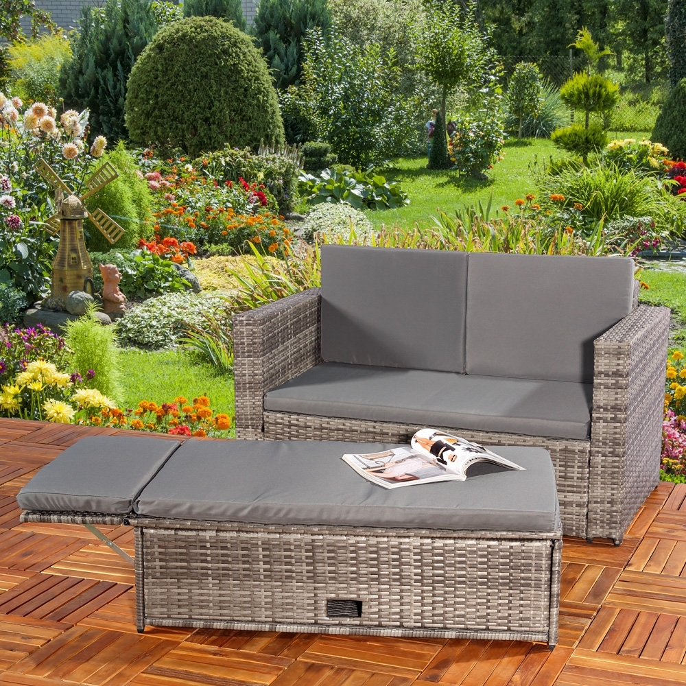 Lounge Gartenmöbel Sofa Bank Tisch klappbar Rattan Gartenset Sitzmöbel grau NEU Bild 1