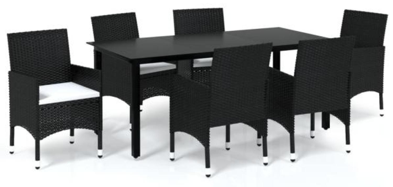 vidaXL 7-tlg. Garten-Essgruppe mit Kissen Poly Rattan Schwarz 3094977 Bild 1