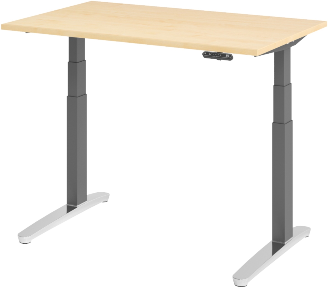 bümö elektrisch höhenverstellbarer Schreibtisch 120x80 cm mit Memory-Steuerung - Design Schreibtisch höhenverstellbar elektrisch, elektrischer Schreibtisch Ahorn, Gestell graphit/alu, XBHM12-3-GC Bild 1