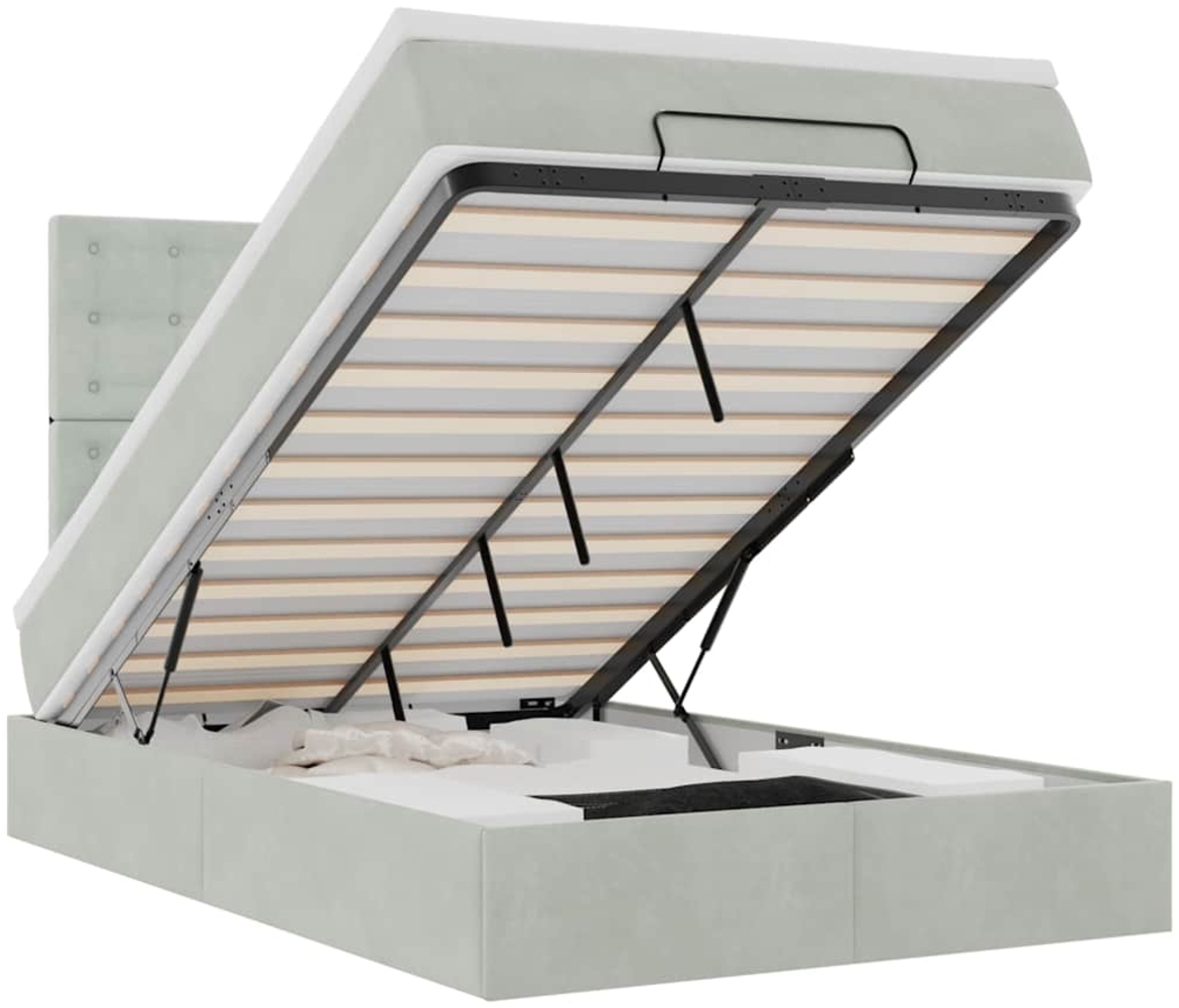vidaXL Ottoman-Bett mit Matratzen & LEDs Hellgrau 120x200 cm Samt 3314456 Bild 1