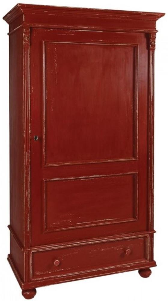 Casa Padrino Landhausstil Kleiderschrank Antik Rot 103 x 54 x H. 188 cm - Shabby Chic Massivholz Schlafzimmerschrank mit Tür und Schublade - Landhausstil Schlafzimmer Möbel Bild 1