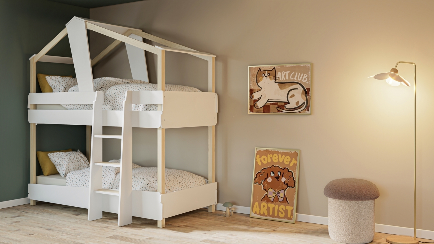 Etagenbett >TIMBER< in Samtweiss, MDF lackiert - 200x206x112,3cm (BxHxT) Bild 1