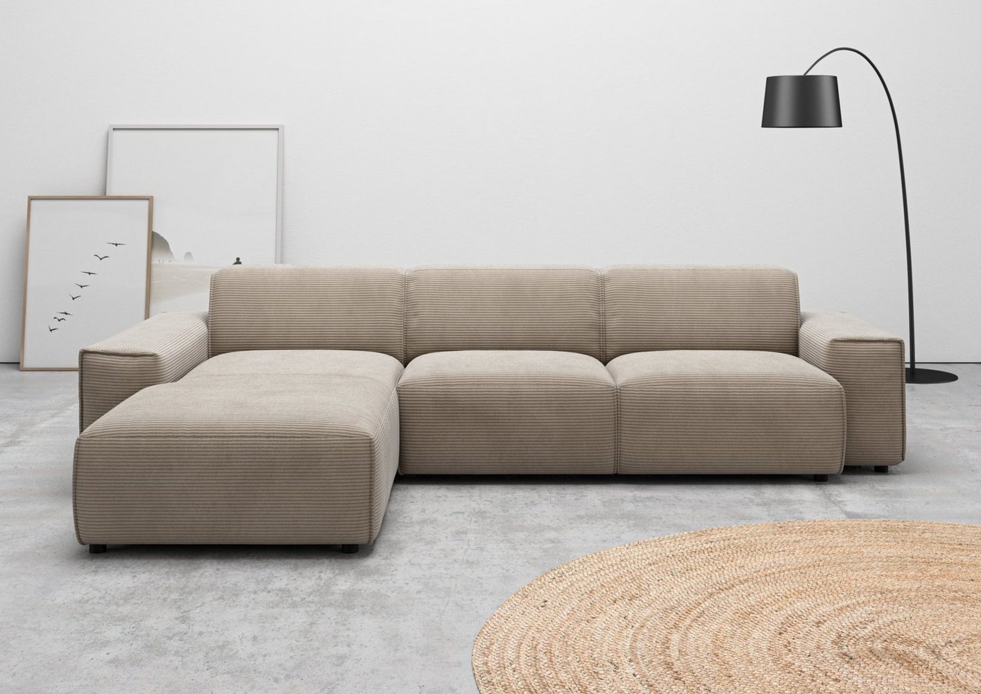 andas Ecksofa Glimminge auch in Breitcord, Feincord, Bouclé + Easy care-Bezug, L-Form, Breite 294, Zierkissen Bild 1