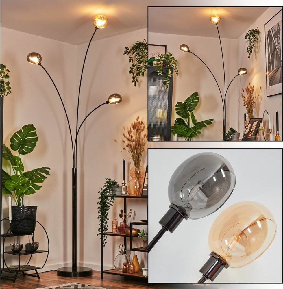 hofstein Stehlampe Stehlampe aus Metall in Schwarz/Chrom/Bernstein/Rauch im Retro-Design, verstellbare Stehleuchte mit Marmorfuß und Schalter am Gehäuse, E14 Bild 1