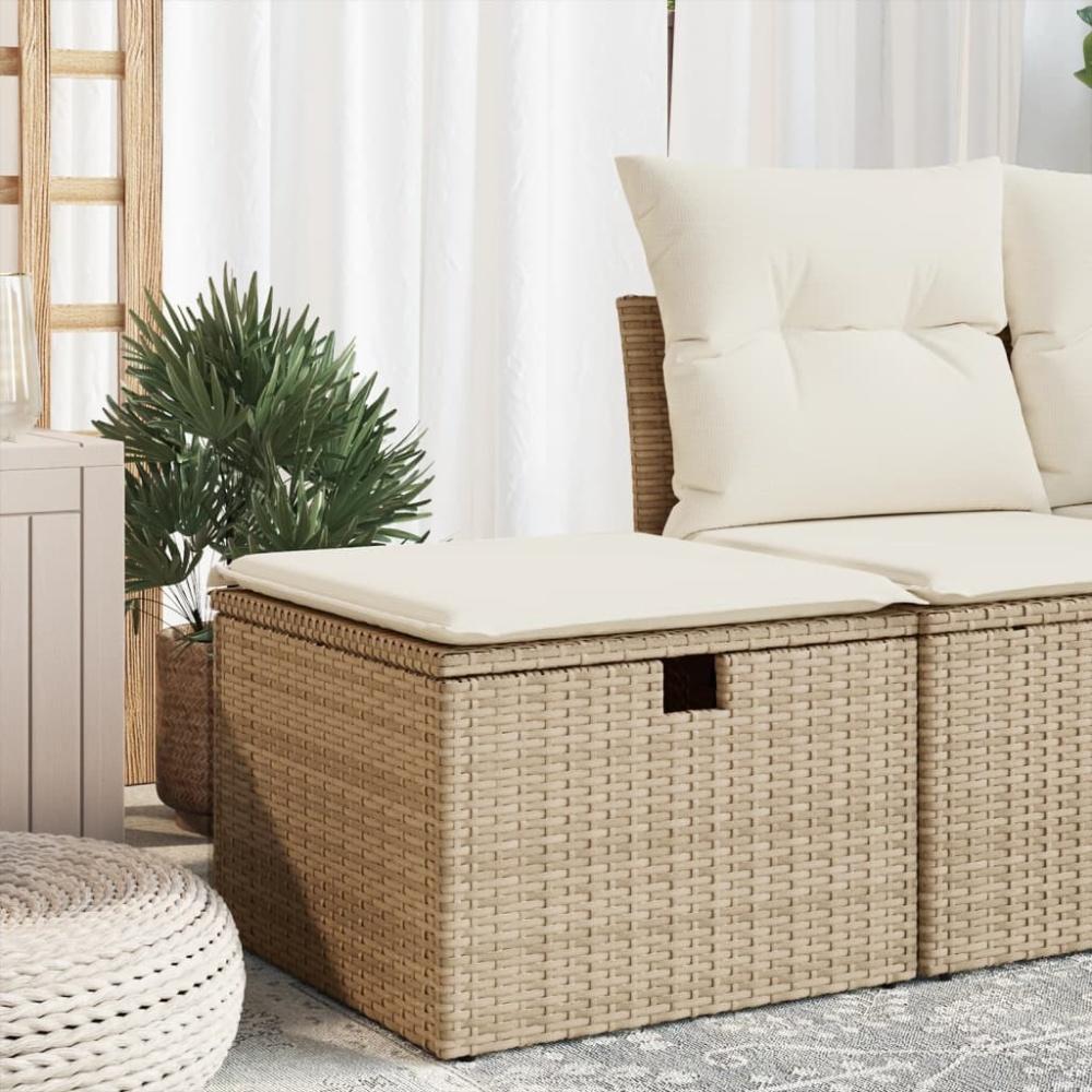 vidaXL Gartenhocker mit Kissen Beige 55x55x37 cm Poly Rattan 366056 Bild 1