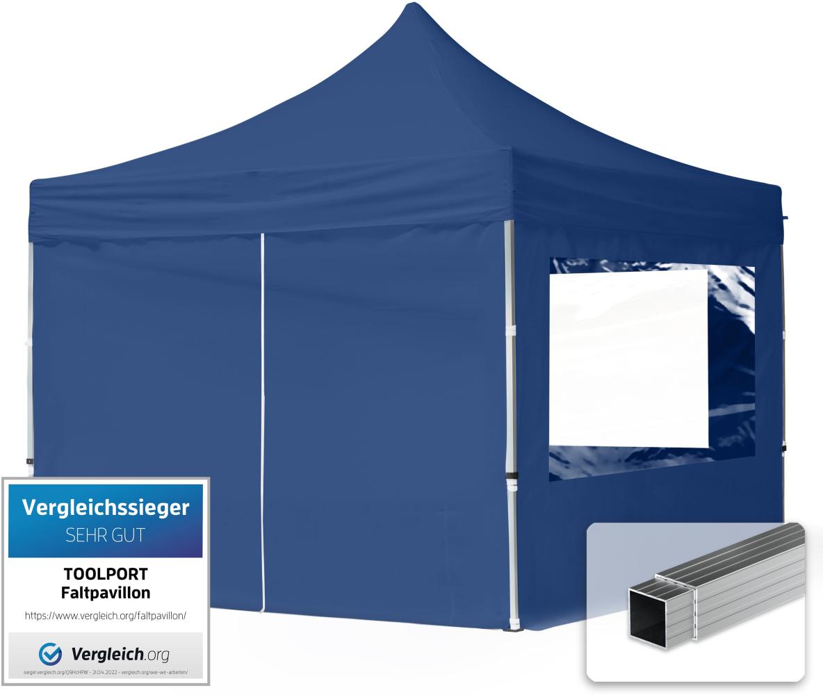 3x3 m Faltpavillon, ECONOMY Alu 32mm, Seitenteile mit Panoramafenster, blau Bild 1