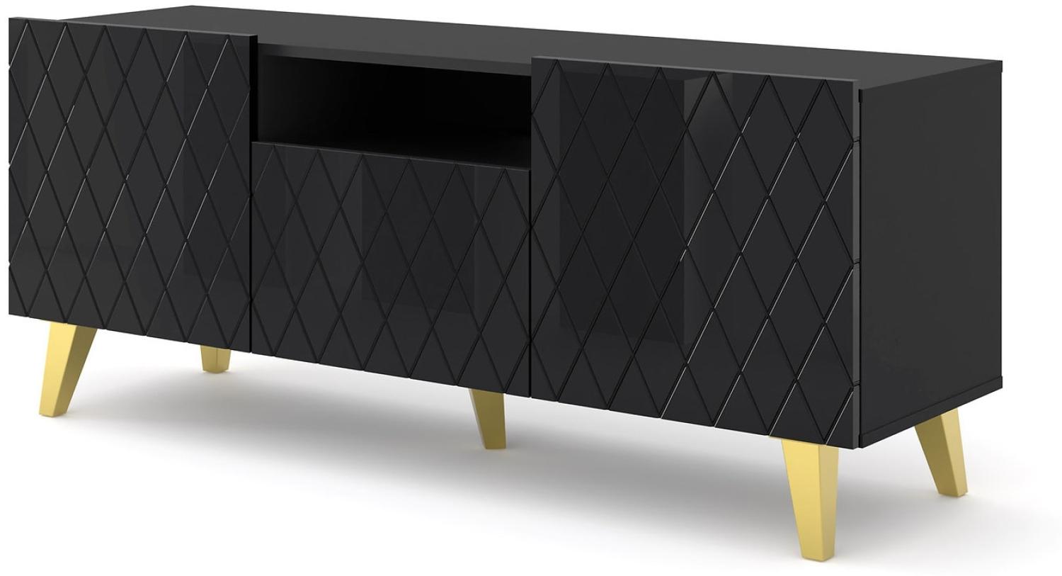 Buffet DIUNA 3D 57'' Kommode mit gefrästen MDF-Fronten, Schwarz Hochglanz Bild 1