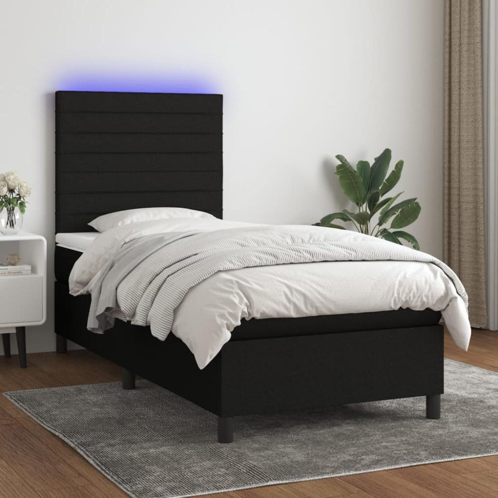 vidaXL Boxspringbett mit Matratze & LED Schwarz 80x200 cm Stoff, Härtegrad: H2 [3134911] Bild 1