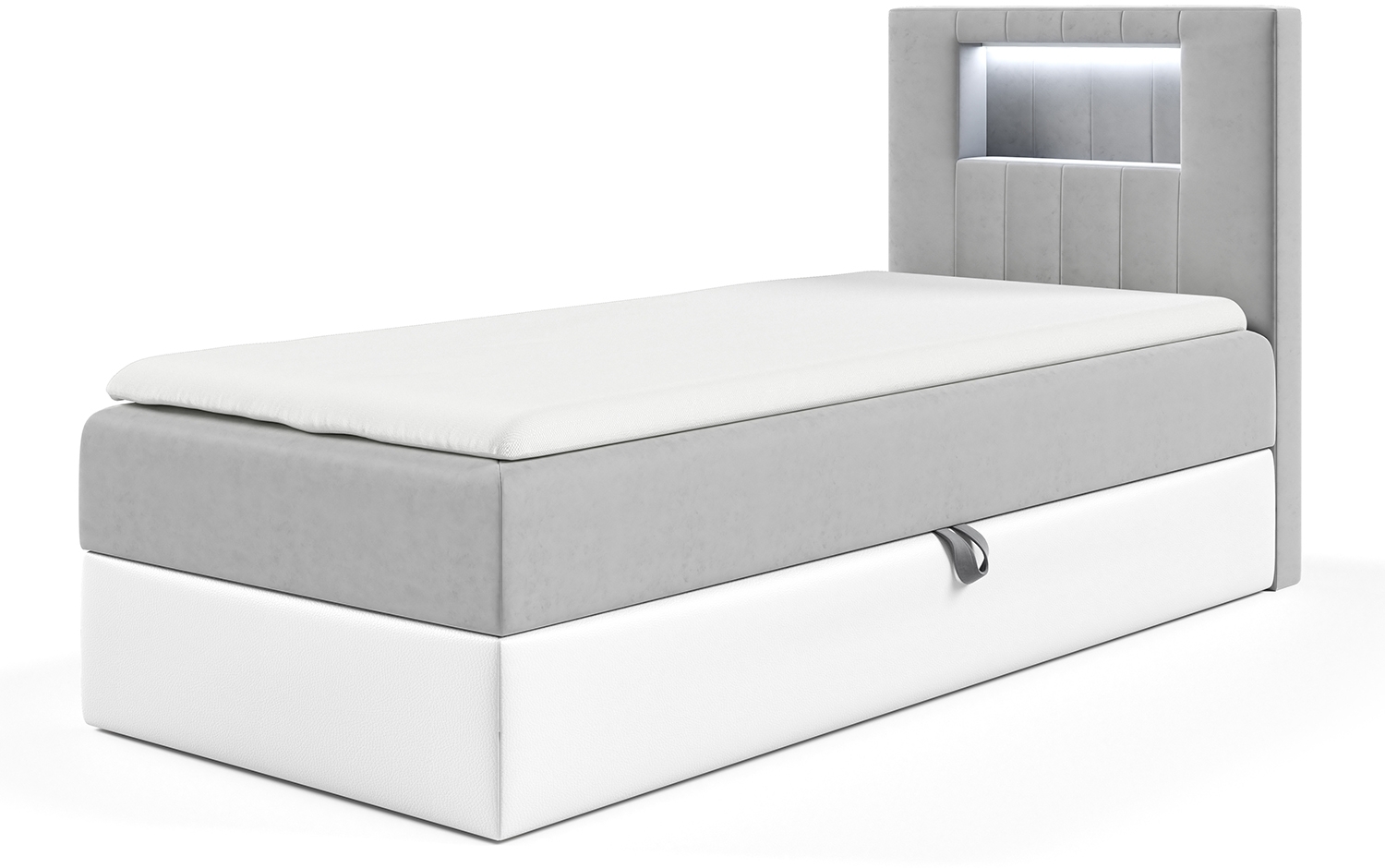 MEBLINI Kinderbett mit Bettkasten GARETH 1 80x200 Rechts – H3/Grau Samt Gepolstert Einzelbett mit Matratze - Polsterbett mit Stauraum - Bett mit Kopfteil – Stauraumbett Bild 1