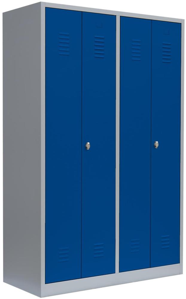 2er Spind für Schwarz-Weiss-Trennung Spint Stahl-Kleiderschrank mittig Schließend Gaderobenschrank Lichtgrau/Blau 4 türig 510441 Bild 1