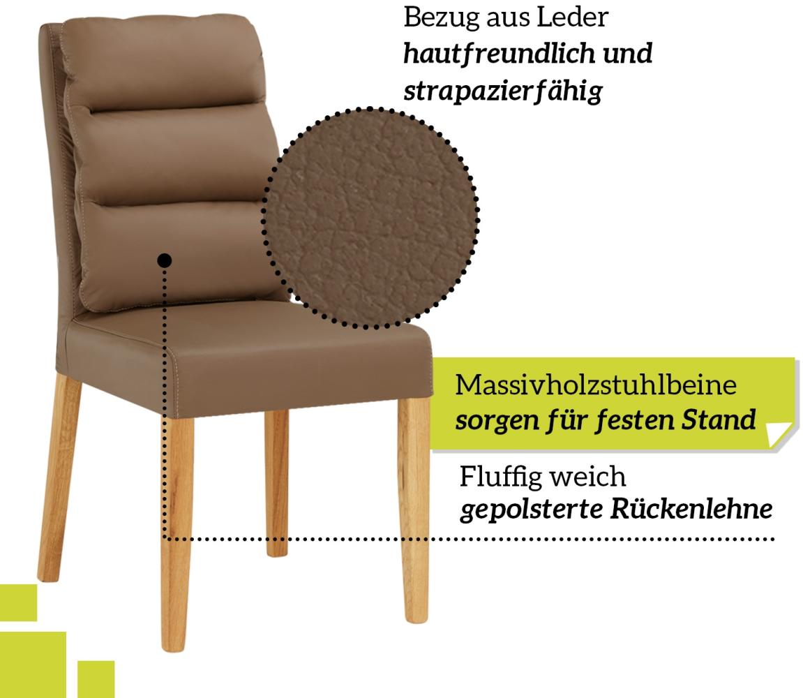 smart 6er Set Esszimmerstühle Bezug aus Leder Hellbraun | Stuhlbeine aus Massivholz Eiche geölt - Küchenstuhl, Wohnzimmerstuhl, Polsterstuhl mit Schaumstoffpolsterung Bild 1