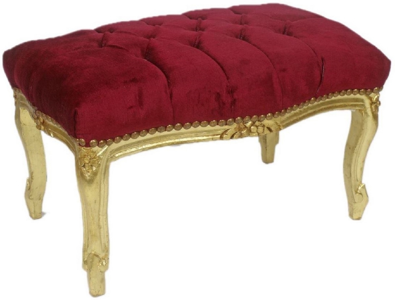 Casa Padrino Barock Fußhocker Bordeauxrot / Gold 60 x 40 x H. 35 cm - Handgefertigter Barock Hocker mit Glitzersteinen - Barockstil Möbel Bild 1