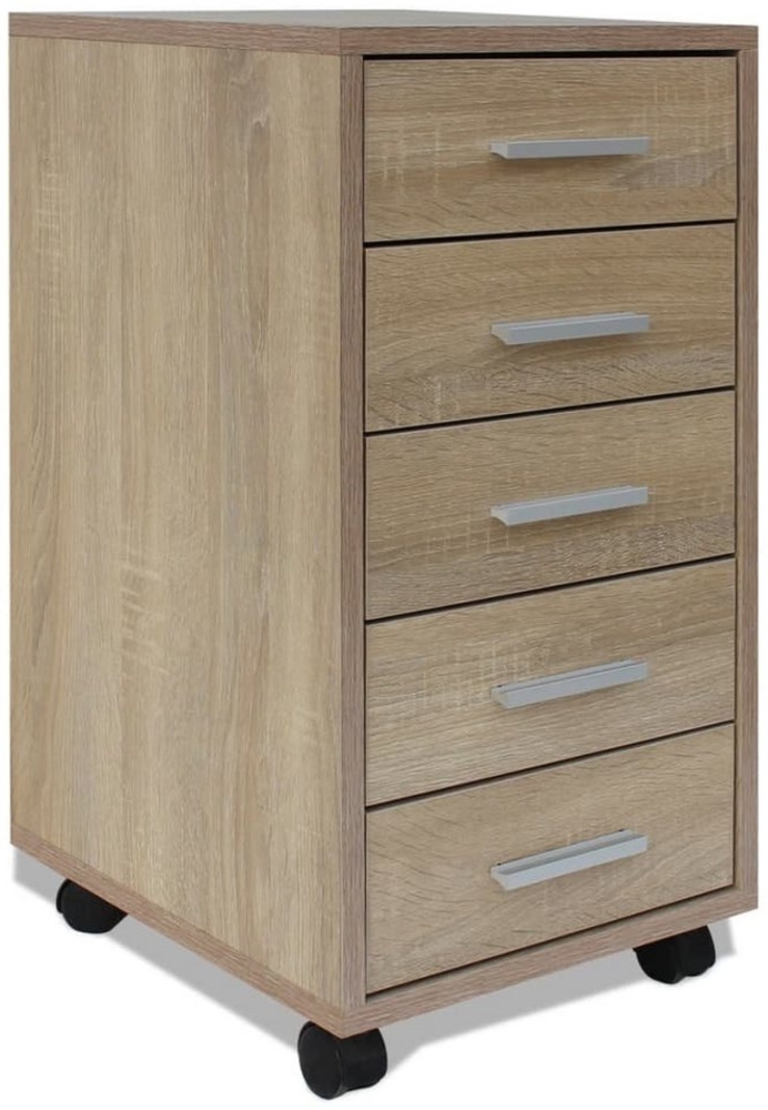 vidaXL Büroschubladenschrank auf Rollen 5 Schubladen Eiche 243063 Bild 1