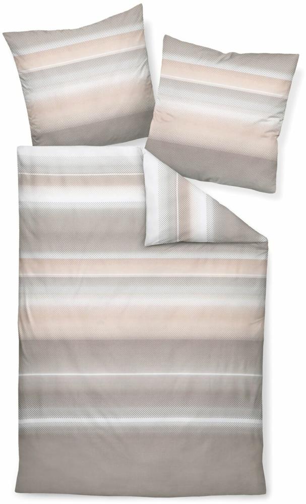 Janine Moments Mako-Satin Bettwäsche 200x200 Streifen taupe sand weiß 98079-07 Bild 1