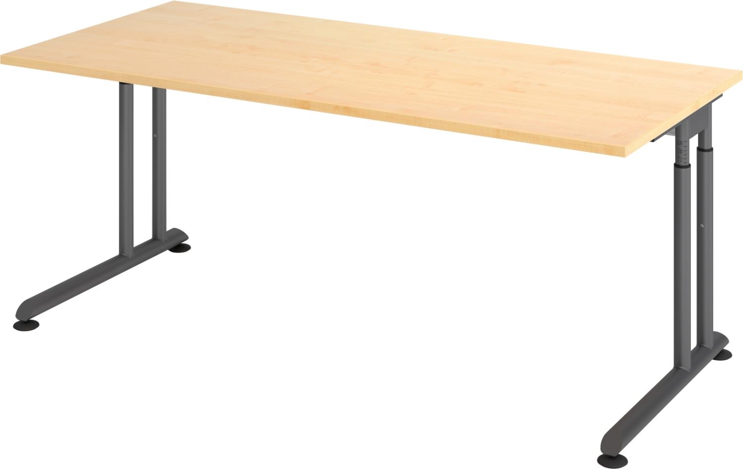 bümö höhenverstellbarer Schreibtisch Z-Serie 180x80 cm in Ahorn, Gestell in Graphit - großer PC Tisch für's Büro manuell höhenverstellbar, Computertisch verstellbar, ZS-19-3-G Bild 1