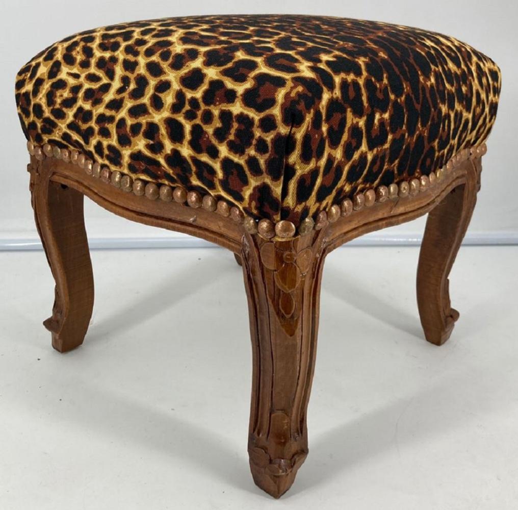 Casa Padrino Barock Fußhocker Leopard Muster / Braun - Handgefertigter Antik Stil Hocker im Barockstil - Barockstil Wohnzimmer Möbel Bild 1