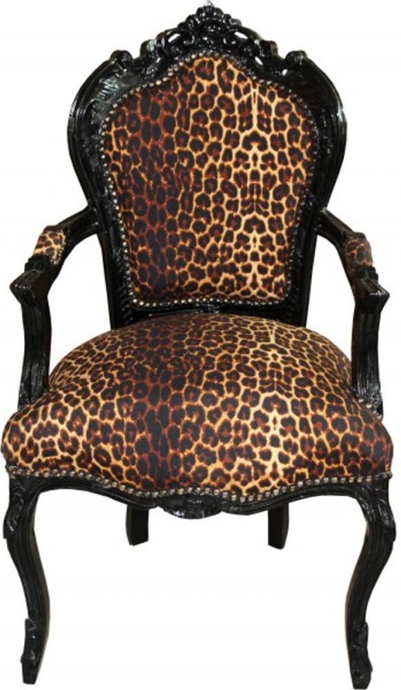 Casa Padrino Barock Esszimmer Stuhl Leopard / Schwarz mit Armlehnen Bild 1