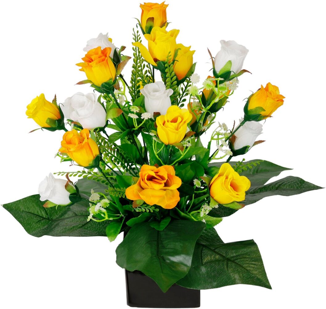 Kunstblume Rosen-Arrangement im Topf aus Keramik Blumengesteck Dekoblumen, I.GE.A, Höhe 38 cm, Seidenblumen Kunstrosen Rosenstrauß Hochzeitsdeko Tischdeko Bild 1