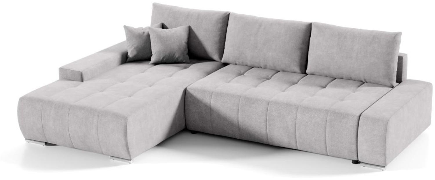 Ecksofa Sofa mit Schlaffunktion VOGAR Stoff Aston Silbergrau Ottomane Links Bild 1