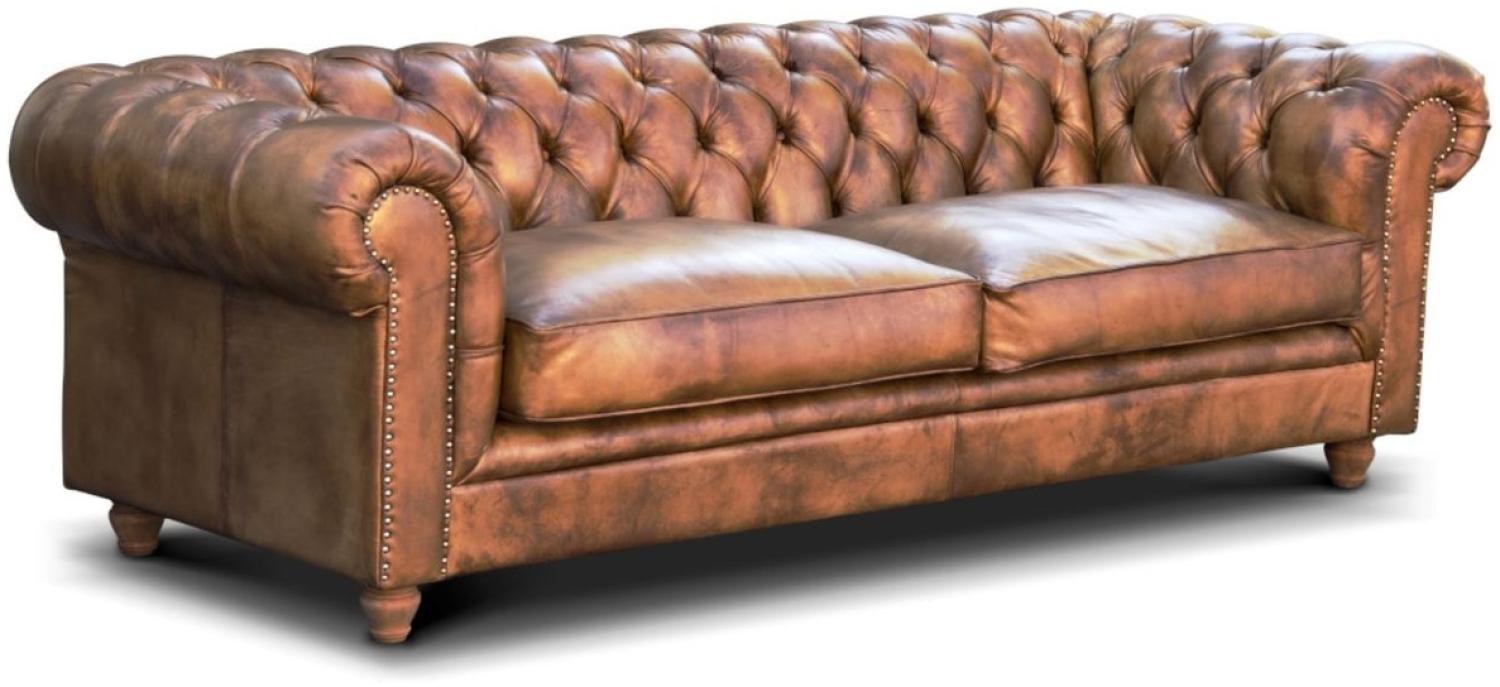 Casa Padrino Luxus Chesterfield Leder Sofa Vintage Braun 240x100 x H. 80 cm - Echtleder Wohnzimmer Sofa - Wohnzimmer Möbel - Chesterfield Möbel - Luxus Möbel - Luxus Wohnzimmer Einrichtung Bild 1