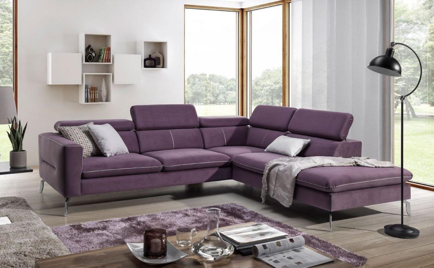 Ecksofa Sofa REZA Polyesterstoff Violett Ottomane Rechts Bild 1