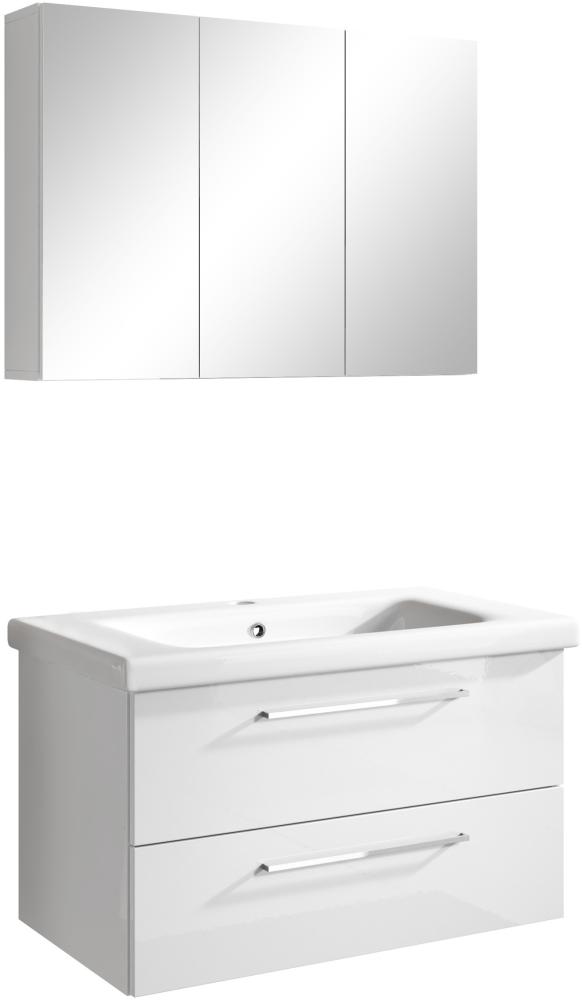 Badmöbel Set Neapel 2 tlg. Hochglanz Weiss Spiegelschrank Waschbeckenschrank 80cm Bild 1