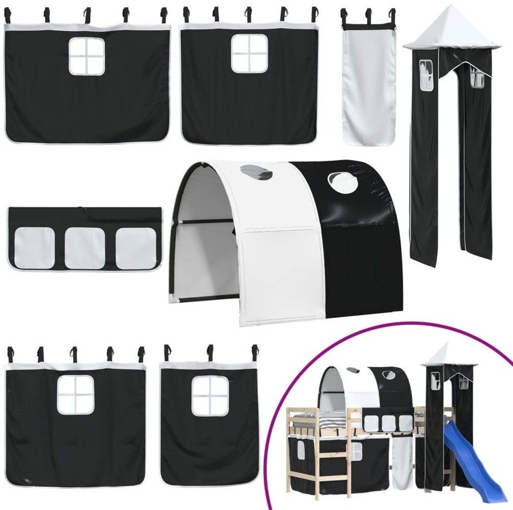 vidaXL Vorhänge für Hochbett mit Tunnel und Turm Weiß und Schwarz 835919 Bild 1