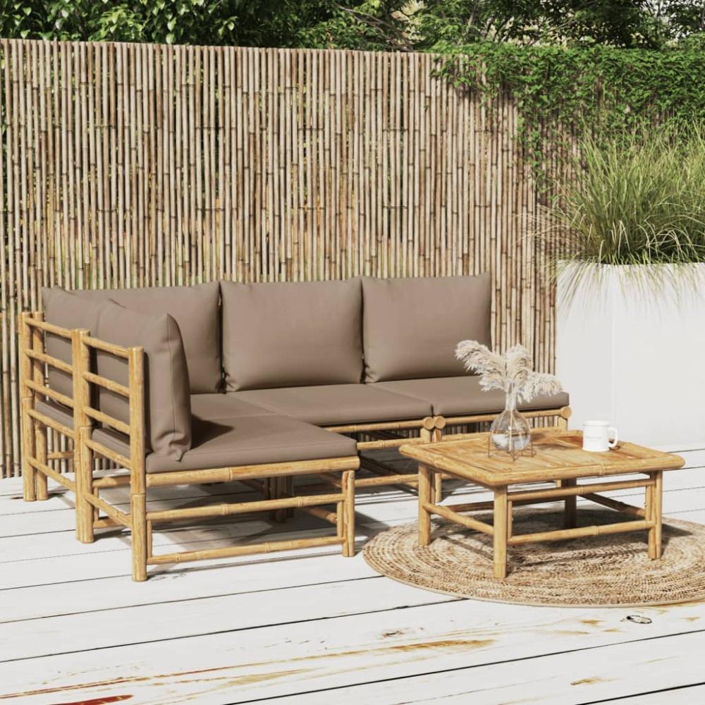 vidaXL 5-tlg. Garten-Lounge-Set mit Kissen Taupe Bambus 3155138 Bild 1