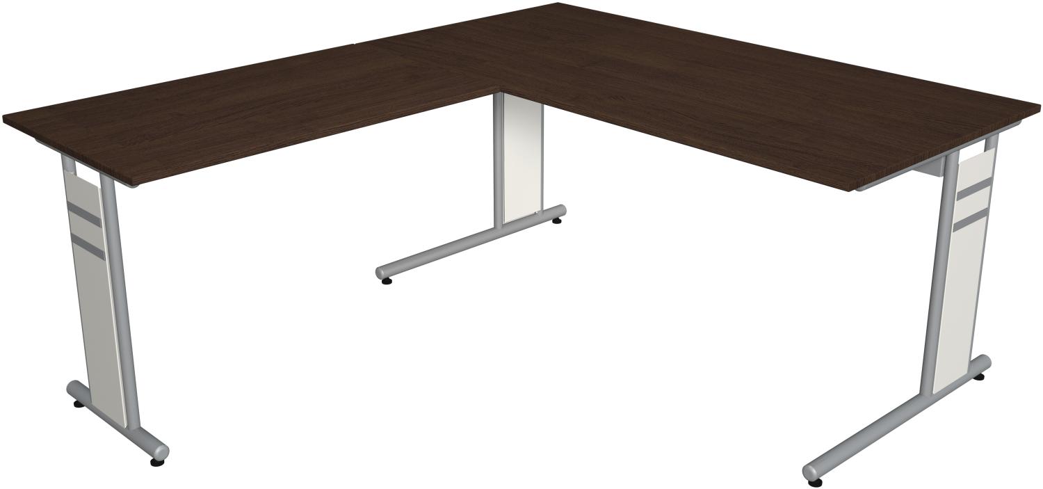 Kerkmann Schreibtisch Form 4 B 1600 x T 800 x H 680-820 mm mit Ansatz/Anbautisch B 1000 x T 600 x H 680-820 mm auf C-Fuß-Gestell,Wenge Bild 1