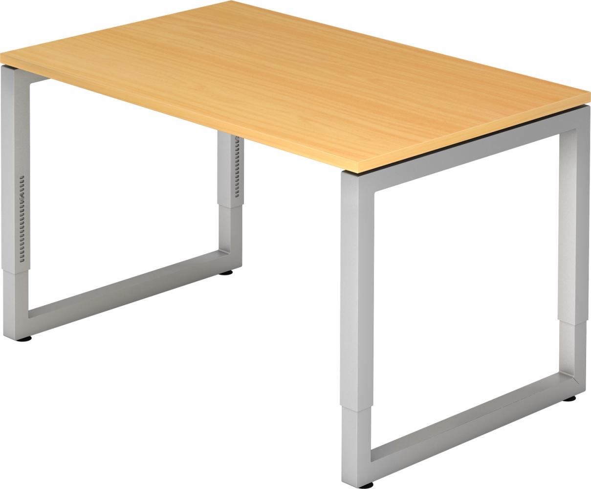 bümö höhenverstellbarer Schreibtisch R-Serie 120x80 cm in Buche, Gestell in Silber - PC Tisch klein für's Büro manuell höhenverstellbar, Computertisch verstellbar, RS-12-6-S Bild 1