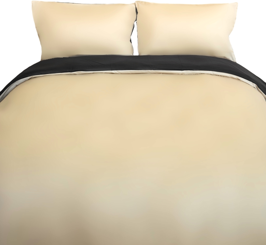 Einfarbige Wendebettwäsche 100% Baumwolle Satin mit Reißverschluss für Einzel- und Doppelbett Beige/Anthrazit 200 x 220 cm + 2x 80 x 80 cm Bild 1