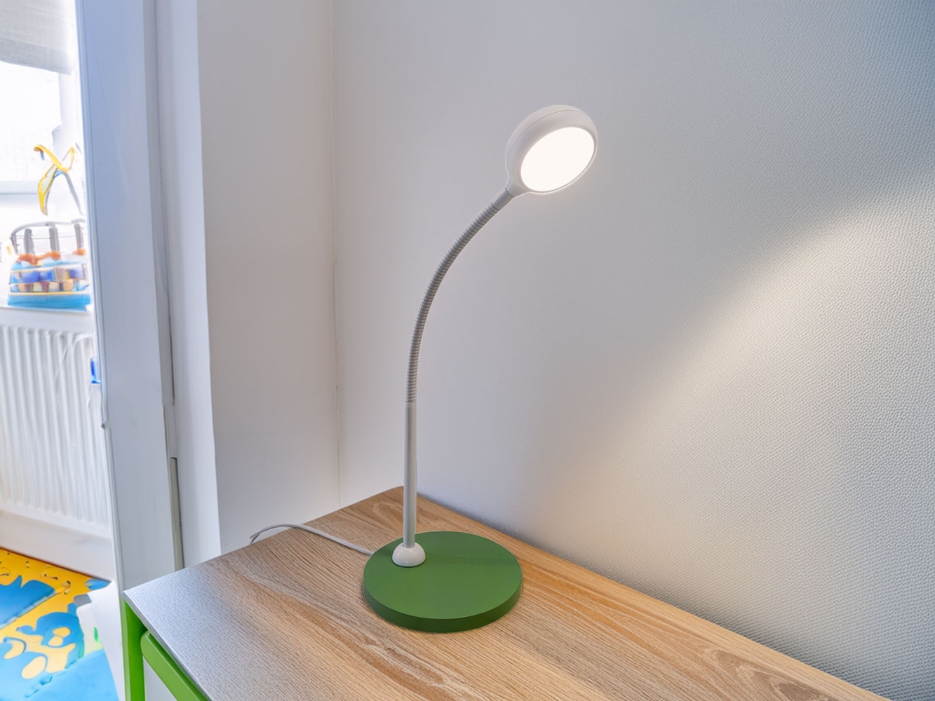 Moderne Kinder Schreibtischleuchte Grün-Grau mit Flexarm, Höhe 43cm Bild 1