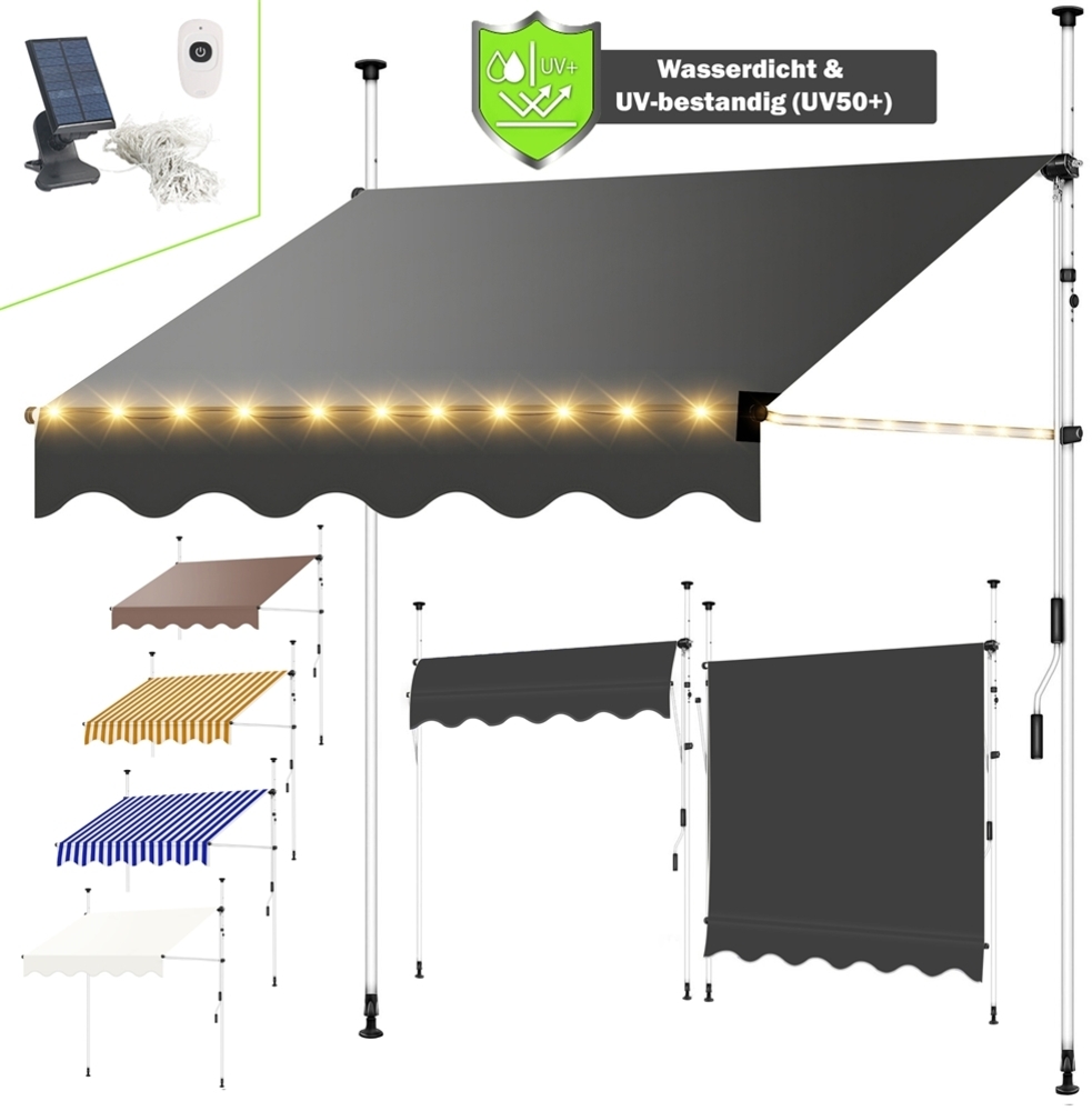 Klemmmarkise Sonnenschutz Markise 150-400cm LED Balkon Terasse Fenstermarkise Ausziehbar Windschutz Bild 1