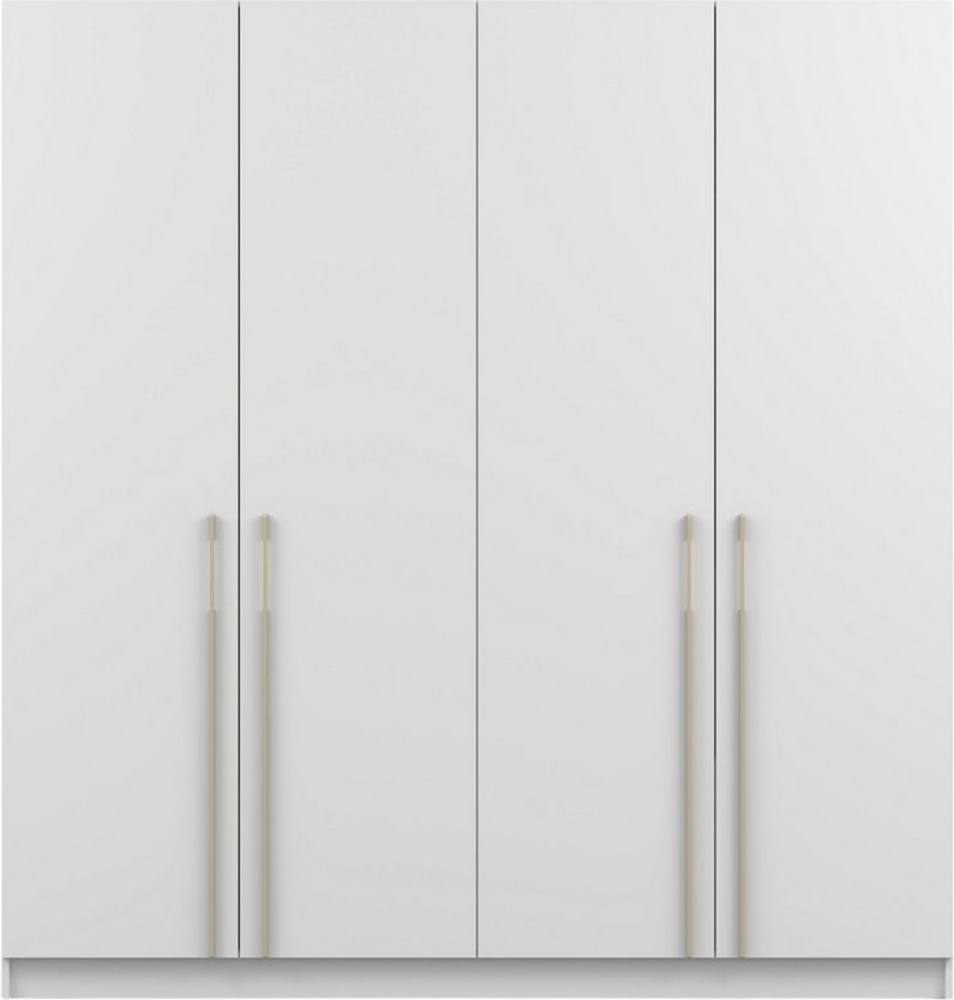Deine Möbel 24 Kleiderschrank MIRELO 4-türig 200x210x57 cm – mit goldfarbenen Griffen viel Stauraum (Drehtürenschrank, 1-St, Einzelmöbel – frei kombinierbar mit weiteren Möbeln der Serie MIRELO) in Weiß Matt / Schwarz Matt / Cashmere Bild 1
