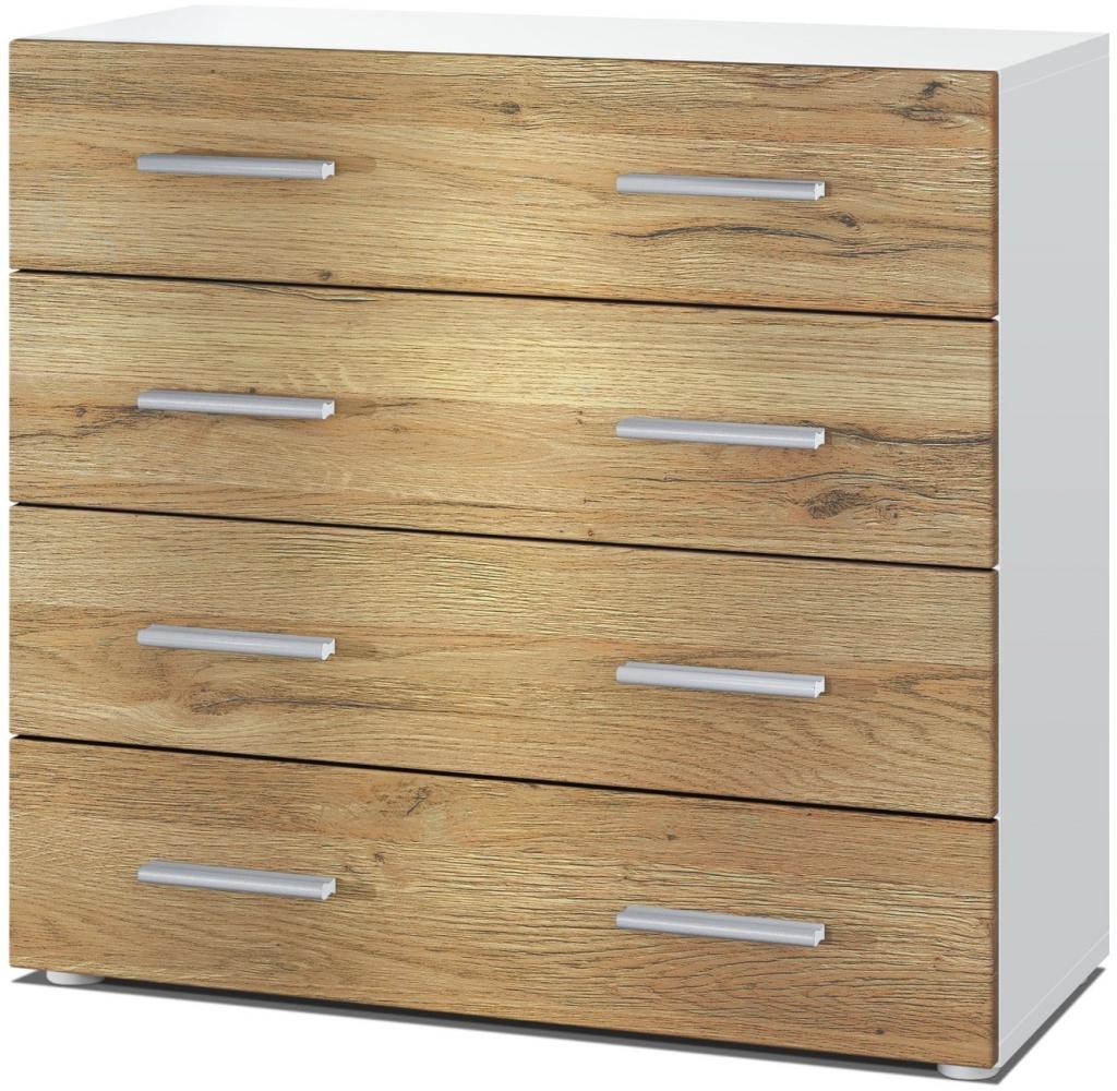 Vladon Sideboard Pavos, Kommode mit 4 Schubladen, Weiß matt/Eiche Natur (76 x 72 x 35 cm) Bild 1