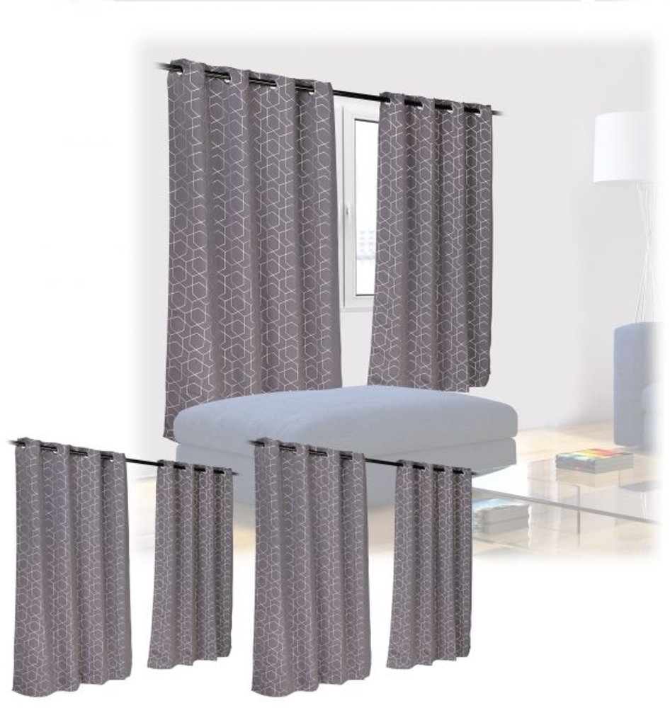 Relaxdays 6x Vorhang mit Muster, Polyester grau, 175x135 cm Bild 1