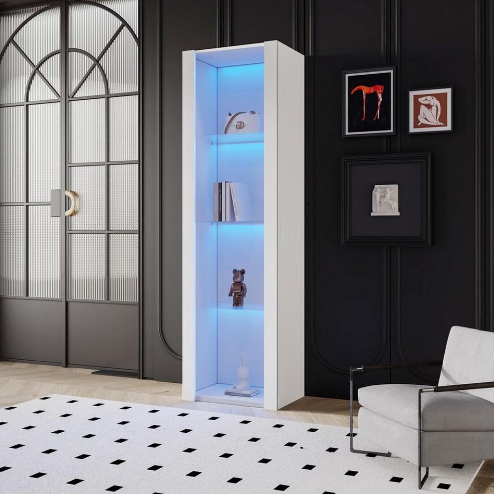 HAUSS SPLOE Vitrine Hochglanz-Hochschrank mit LED-Beleuchtung, 3 Glasfächer, Weiß (4 Fächern, 3 Glasfächer) Vtrine Bild 1