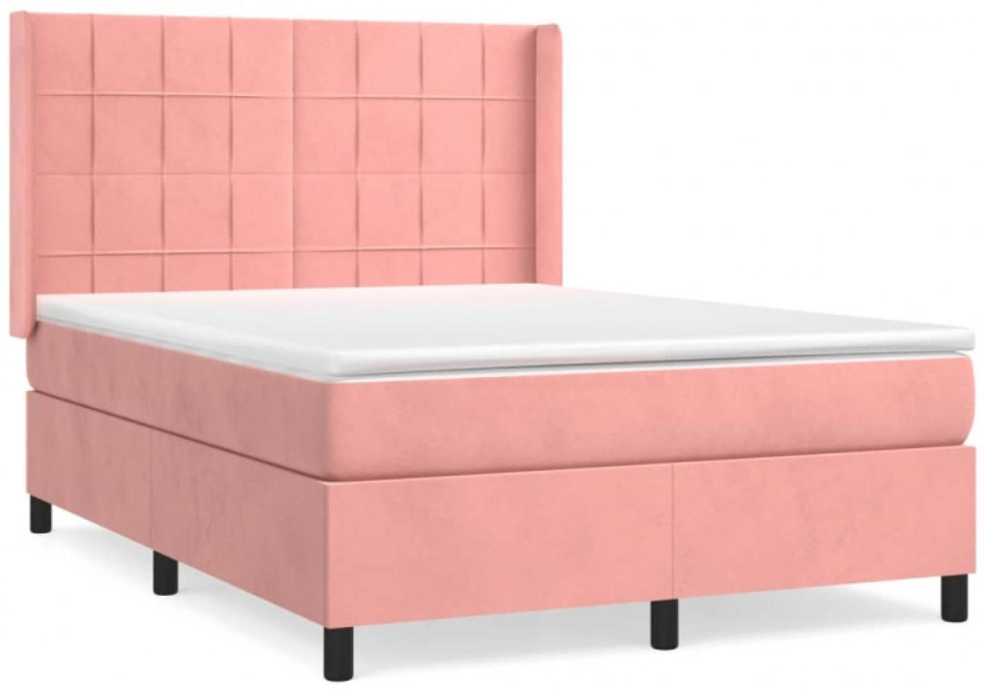 vidaXL Boxspringbett mit Matratze Rosa 140x200 cm Samt Bild 1