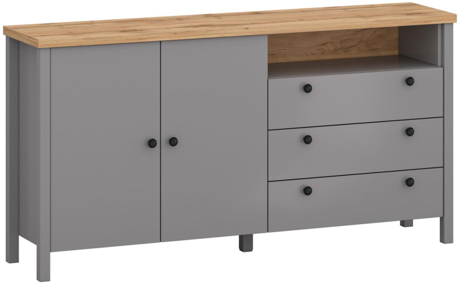 Kommode Sideboard Melini 166x38x86cm schiefergrau Eiche Delano hell Bild 1