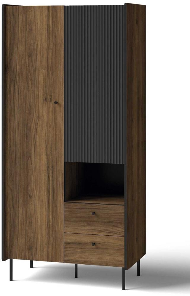 Kleiderschrank Drehtürenschrank Pereto 88 x 55 x 190 cm Warmia Nussbaum schwarz matt 2-türig Bild 1