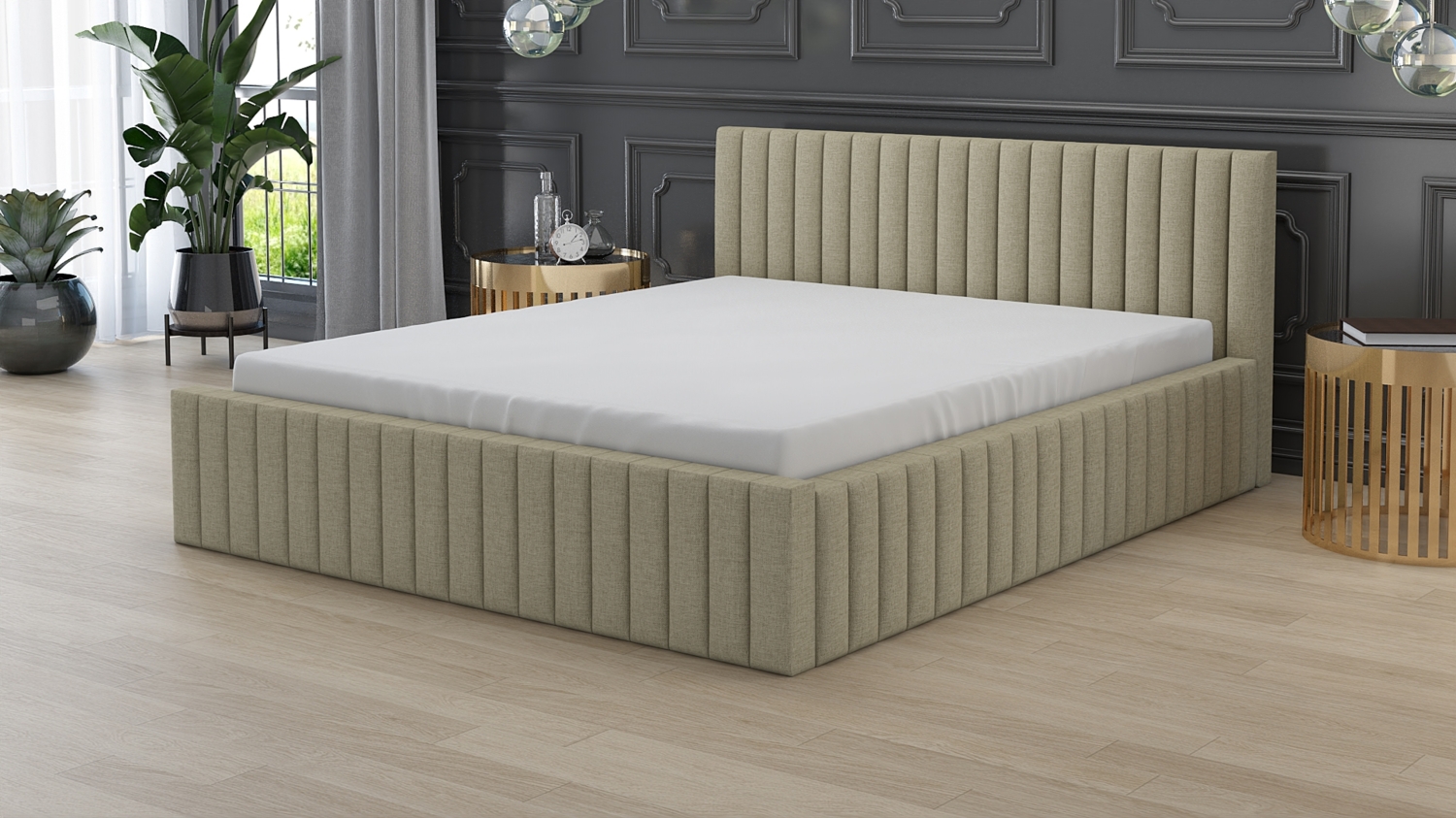 Polsterbett LOG-OM 160x200 ohne Matratze mit Bettkasten und Lattenrost. Farbe: NATUR 1 Bild 1