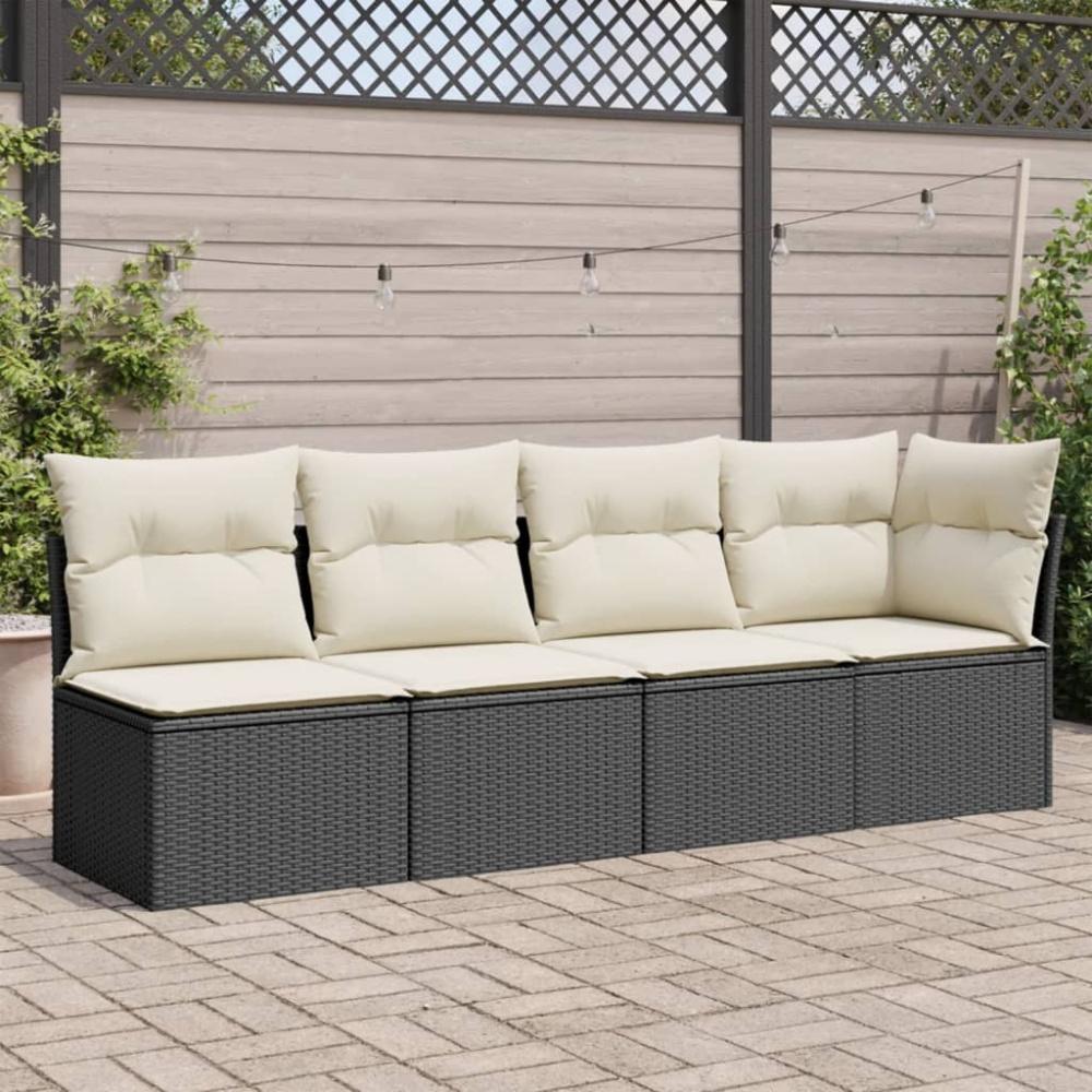 vidaXL Gartensofa mit Kissen 4-Sitzer Schwarz Poly Rattan 365999 Bild 1